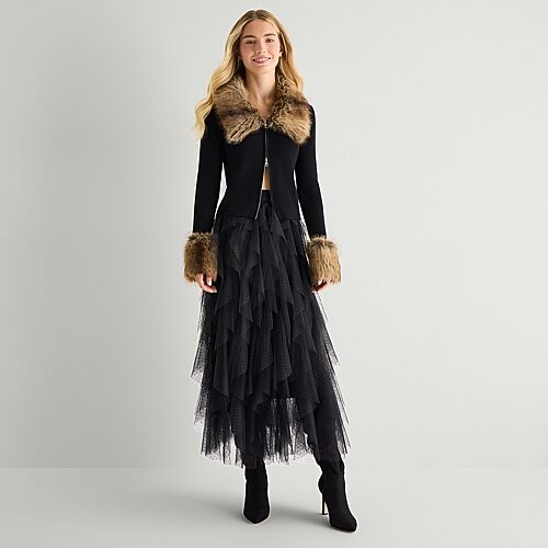 By & By By&by Womens Juniors Midi A-line Skirt In Black