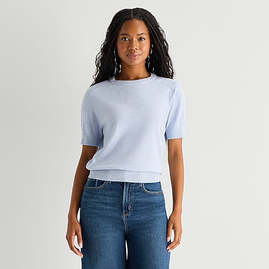 A.N.A Womens Crew Neck Short Sleeve Pullover Sweater