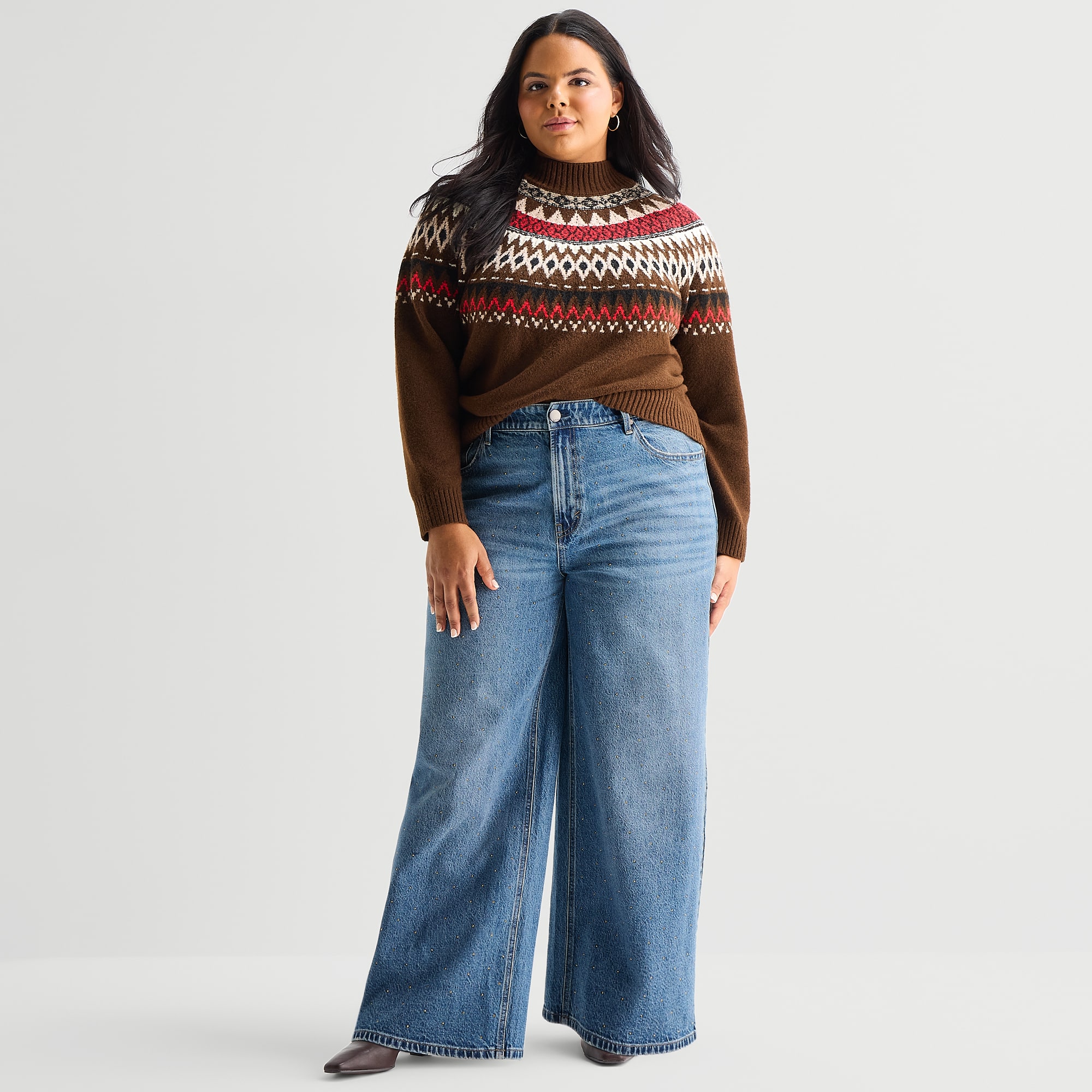 A.N.A Embellished Womens Plus Highest Rise Wide Leg Jean