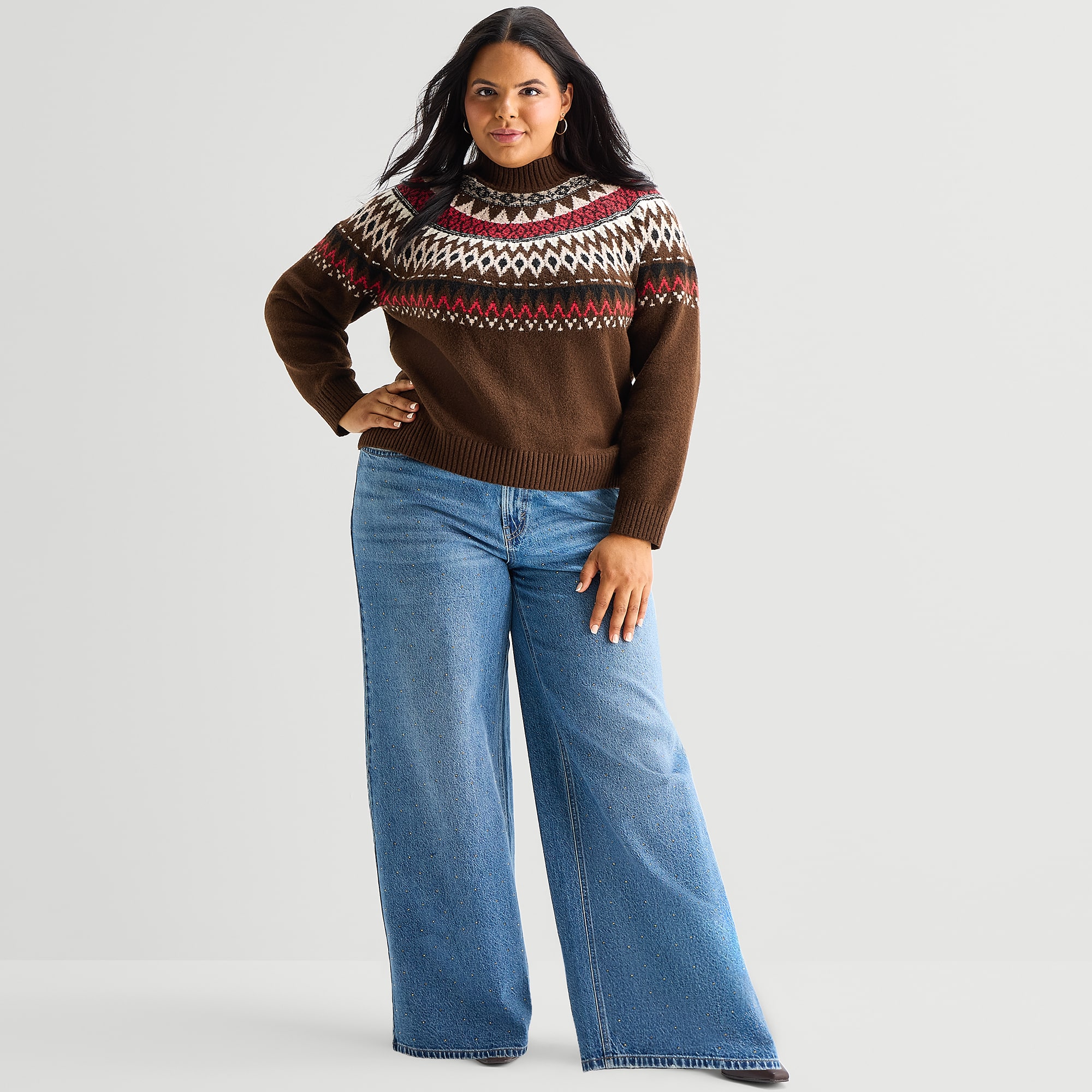 A.N.A Plus Womens Mock Neck Long Sleeve Pullover Sweater