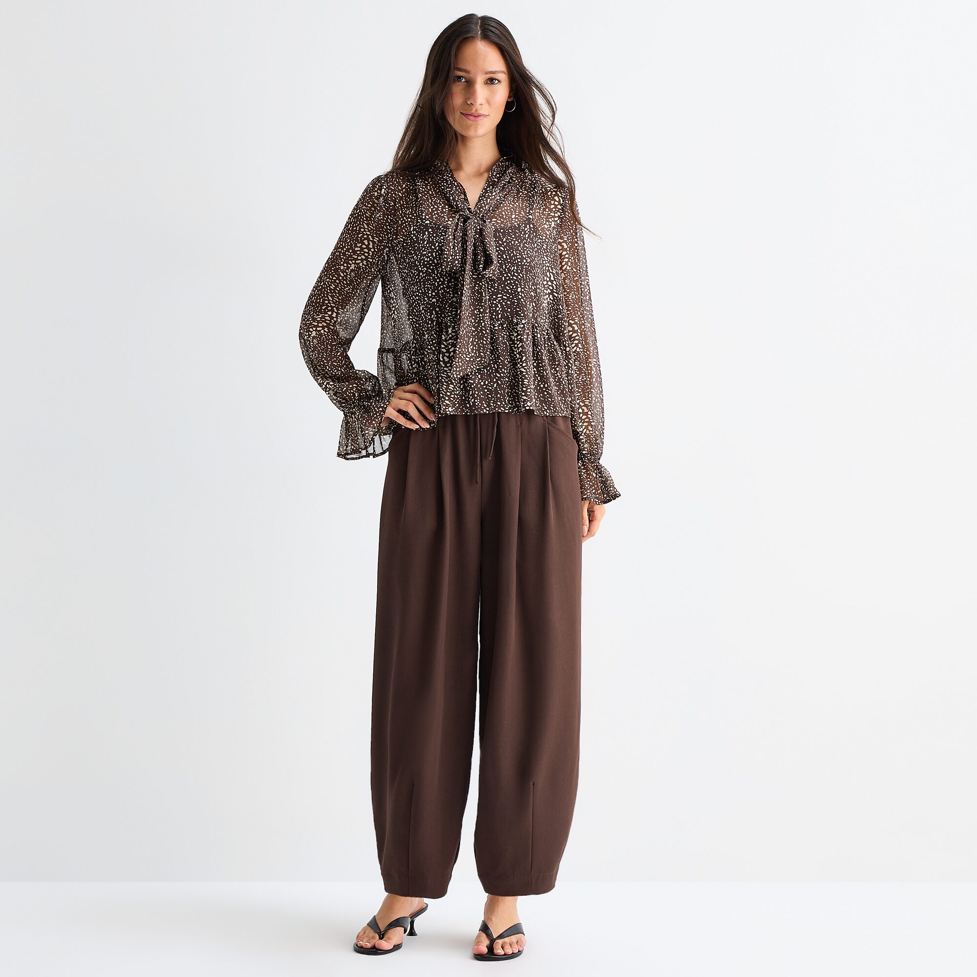 A.N.A Womens Split Tie Neck Long Sleeve Blouse