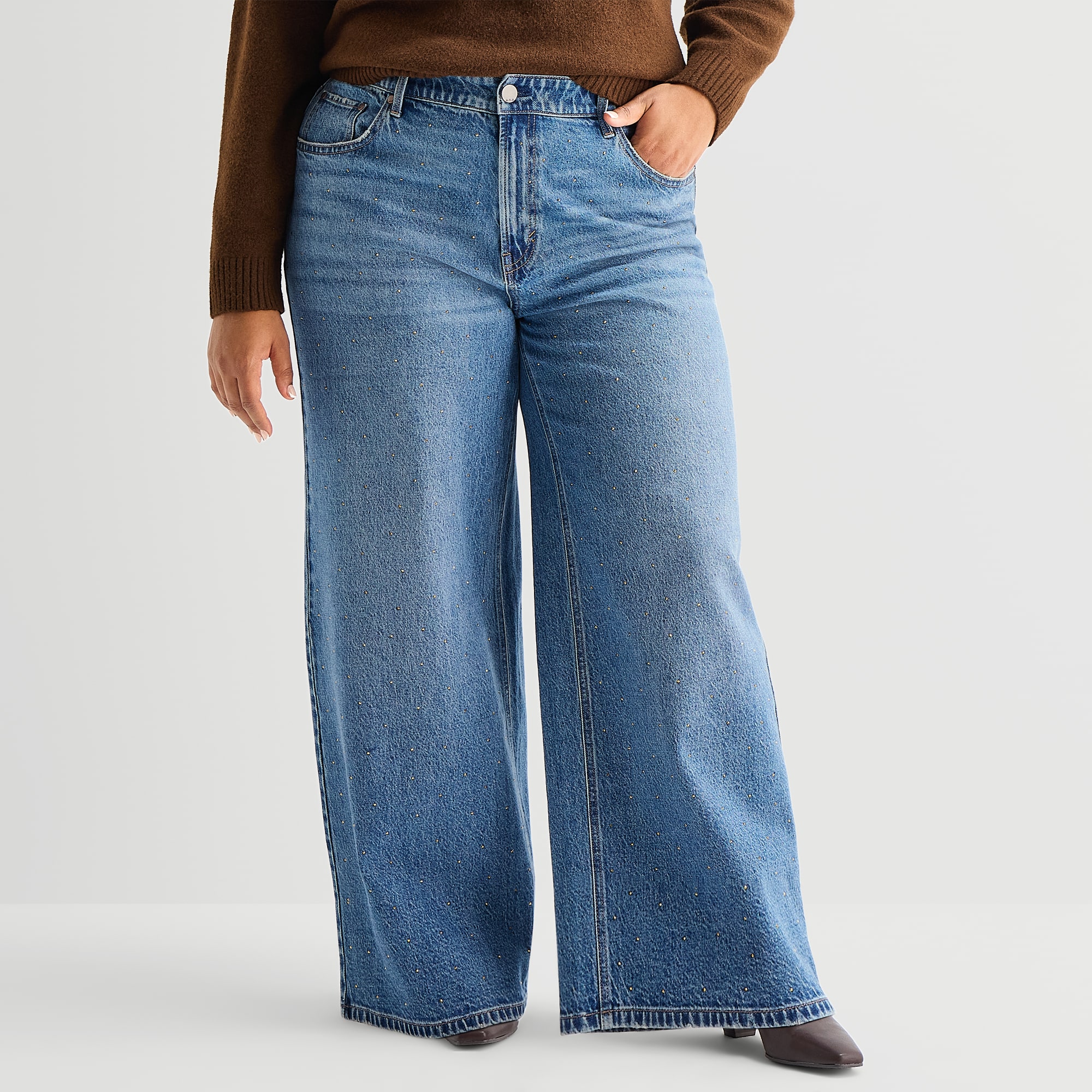 A.N.A Embellished Womens Plus Highest Rise Wide Leg Jean