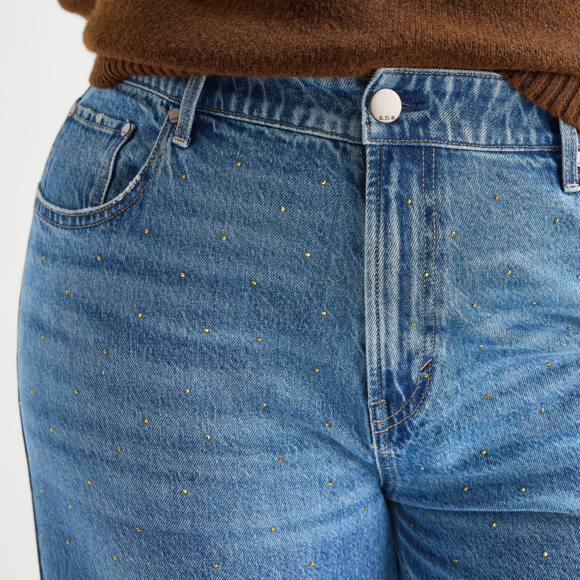 A.N.A Embellished Womens Plus Highest Rise Wide Leg Jean