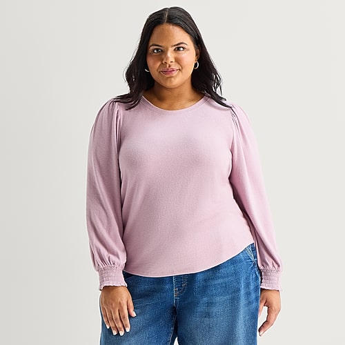 A.N.A Brushed Womens Plus Crew Neck Long Sleeve T-Shirt, 4x, Pink