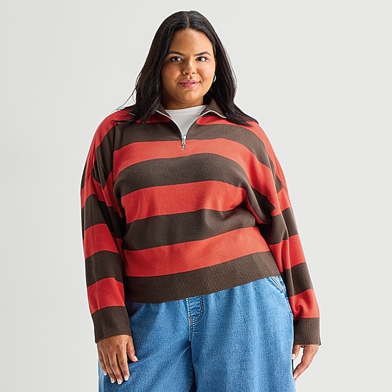 A.N.A Plus Womens Long Sleeve Striped Pullover Sweater