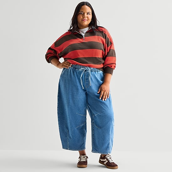 A.N.A Plus Womens Long Sleeve Striped Pullover Sweater