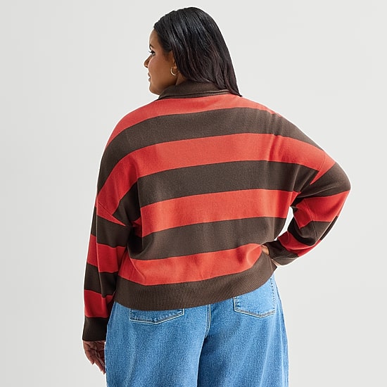 A.N.A Plus Womens Long Sleeve Striped Pullover Sweater