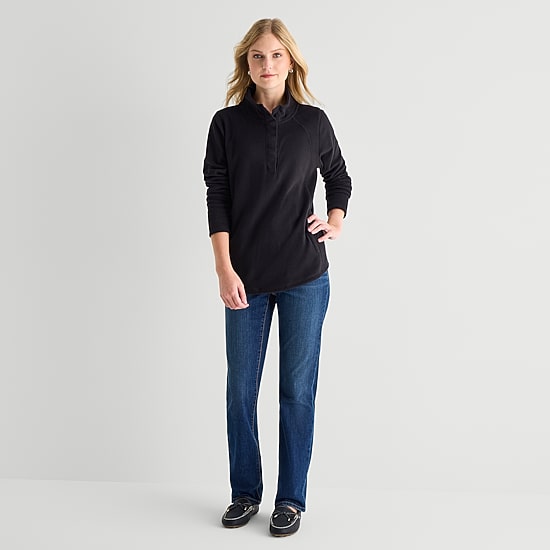 St. John's Bay Womens Easy-on + Easy-off Mock Neck Long Sleeve Fleece Quarter-Zip Pullover