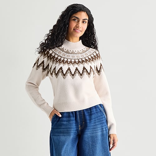 Ana Womens Mock Neck Long Sleeve Pullover Sweater In White