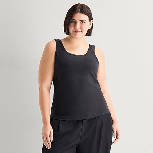 Ana Womens Plus U Neck Sleeveless Tank Top In Black