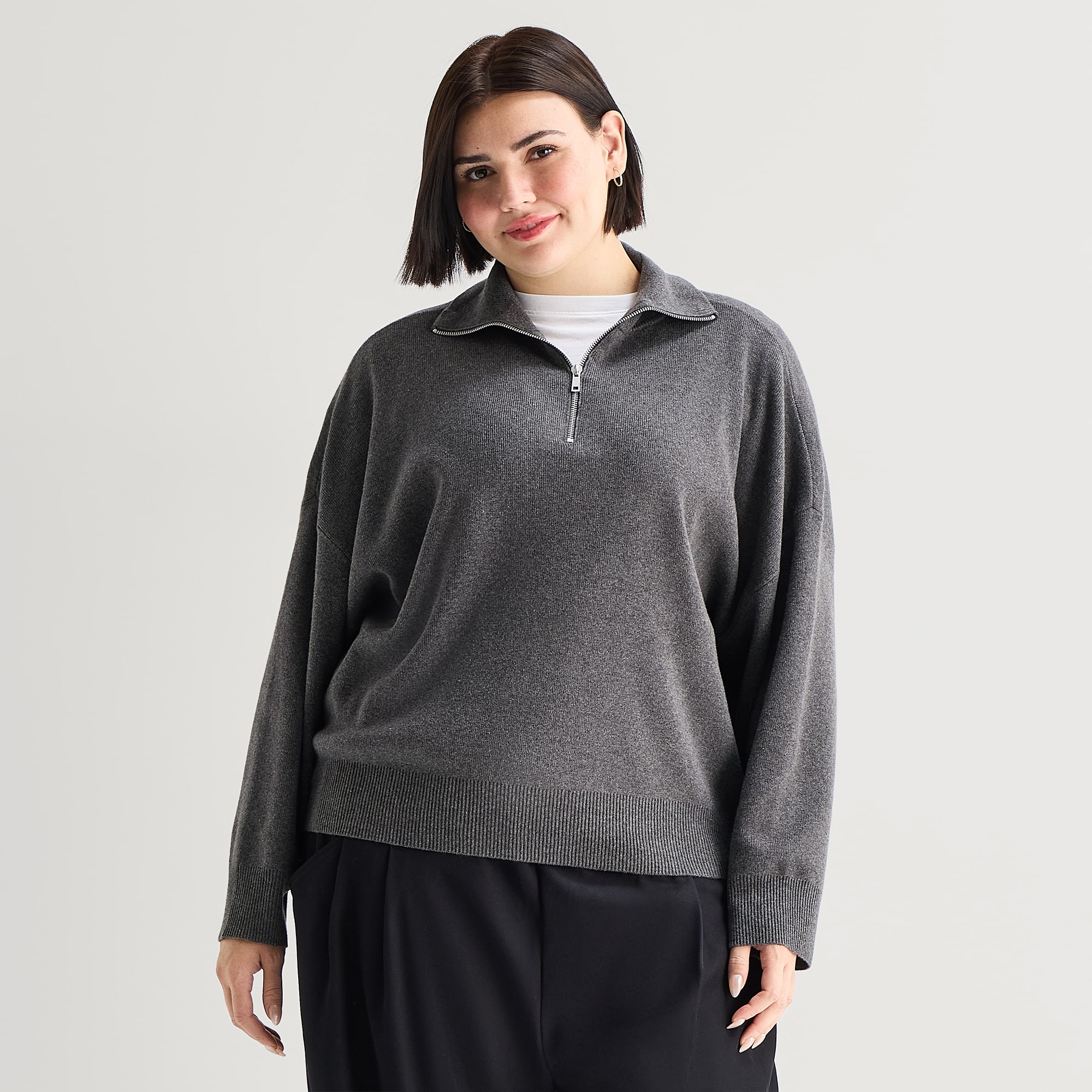 A.N.A Plus Quarter Zip Womens Long Sleeve Pullover Sweater