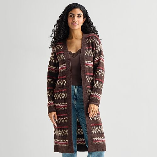 Ana Womens V Neck Long Sleeve Open Front Cardigan In Brown