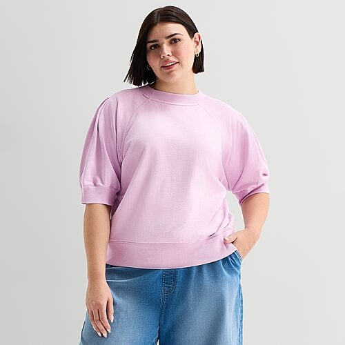 Ana Womens Plus Crew Neck 3/4 Sleeve Sweatshirt In Pink