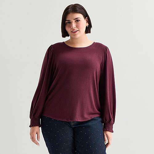A.N.A Brushed Womens Plus Crew Neck Long Sleeve T-Shirt, 4x, Red