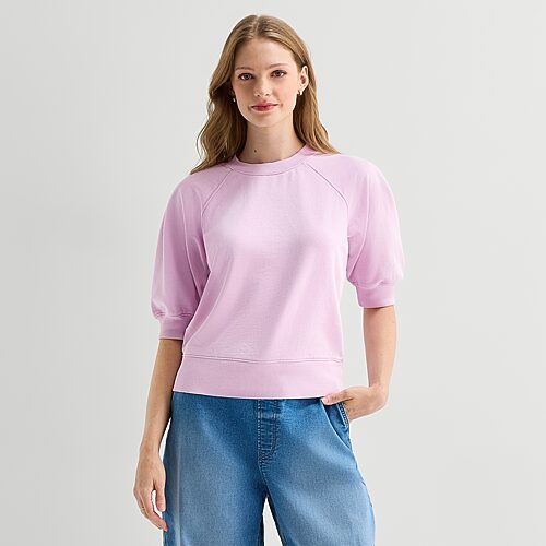 Ana Womens Crew Neck Elbow Sleeve Sweatshirt In Pink