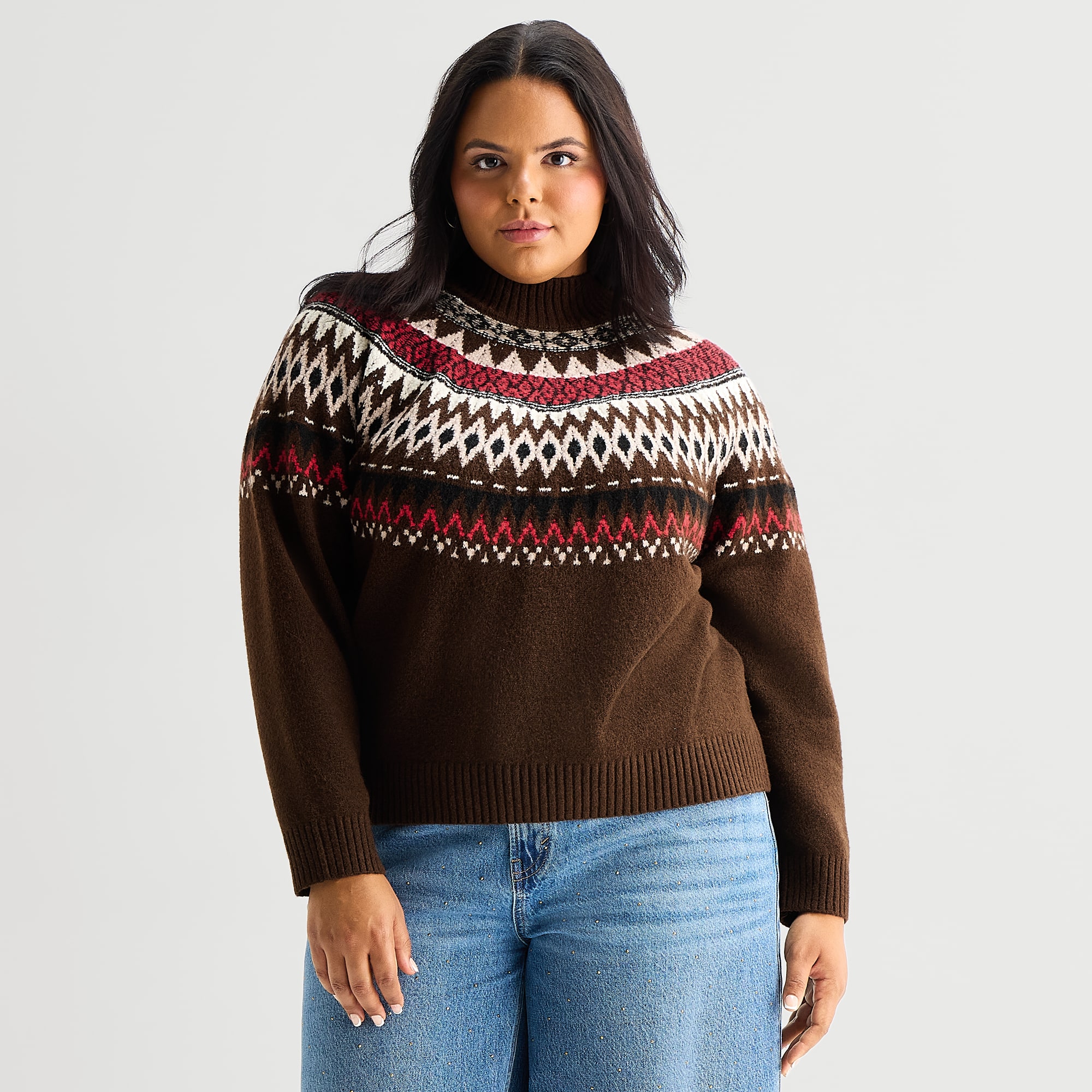 A.N.A Plus Womens Mock Neck Long Sleeve Pullover Sweater