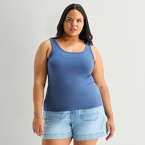 Ana Womens Plus U Neck Sleeveless Tank Top In Blue
