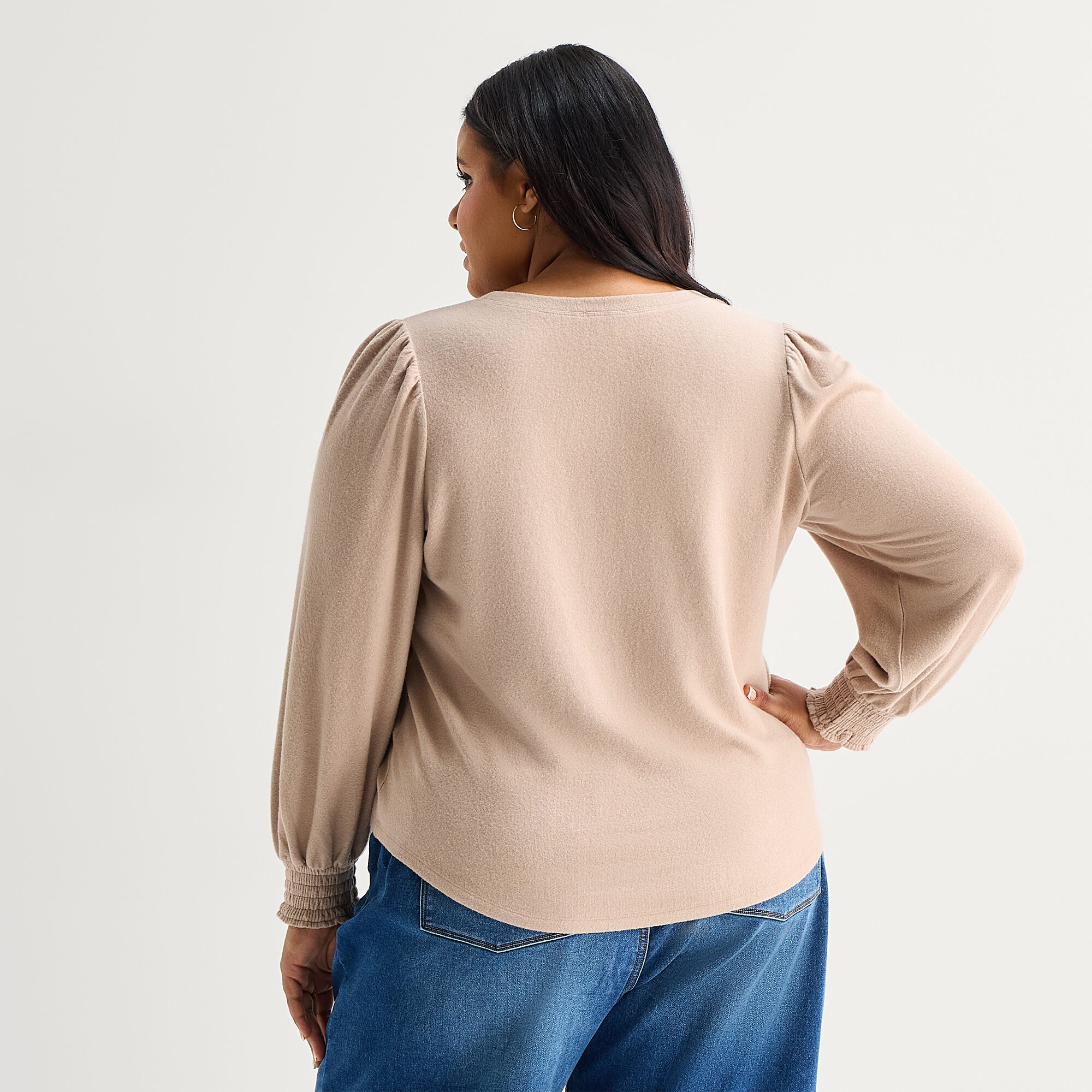 A.N.A Brushed Womens Plus Crew Neck Long Sleeve T-Shirt