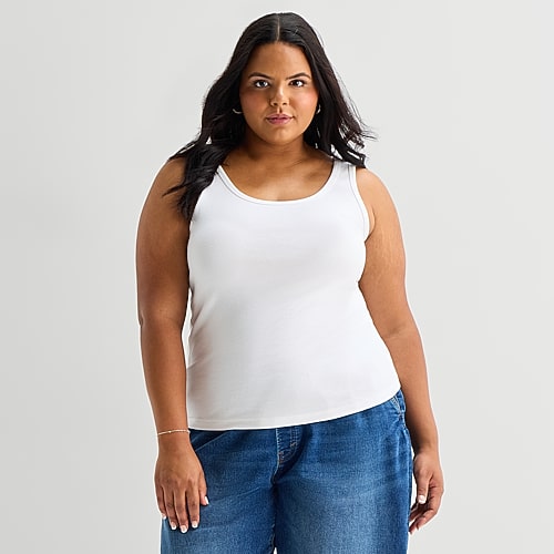 Ana Womens Plus U Neck Sleeveless Tank Top In White