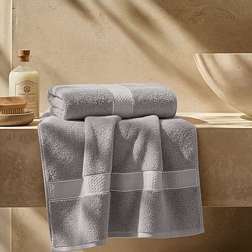 Superior Niles Egypt Produced Giza Dobby Ultra-Plush Thick Soft Absorbent 2-Piece Bath Towels Set - Charcoal