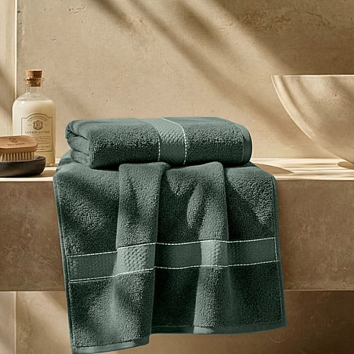 Superior Niles Egypt Produced Giza Dobby Ultra-Plush Thick Soft Absorbent 2-Piece Bath Towels Set - Green