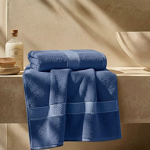 Superior Niles Egypt Produced Giza Dobby Ultra-Plush Thick Soft Absorbent 2-Piece Bath Towels Set - Navy Blue