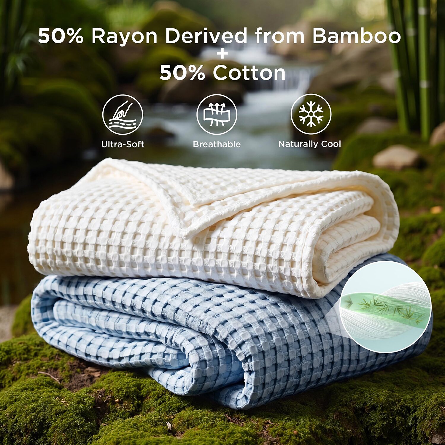 Bedsure® Woven Bamboo Waffle Midweight Blanket
