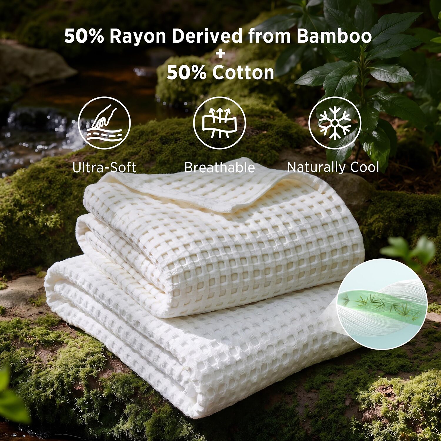 Bedsure® Woven Bamboo Waffle Midweight Blanket