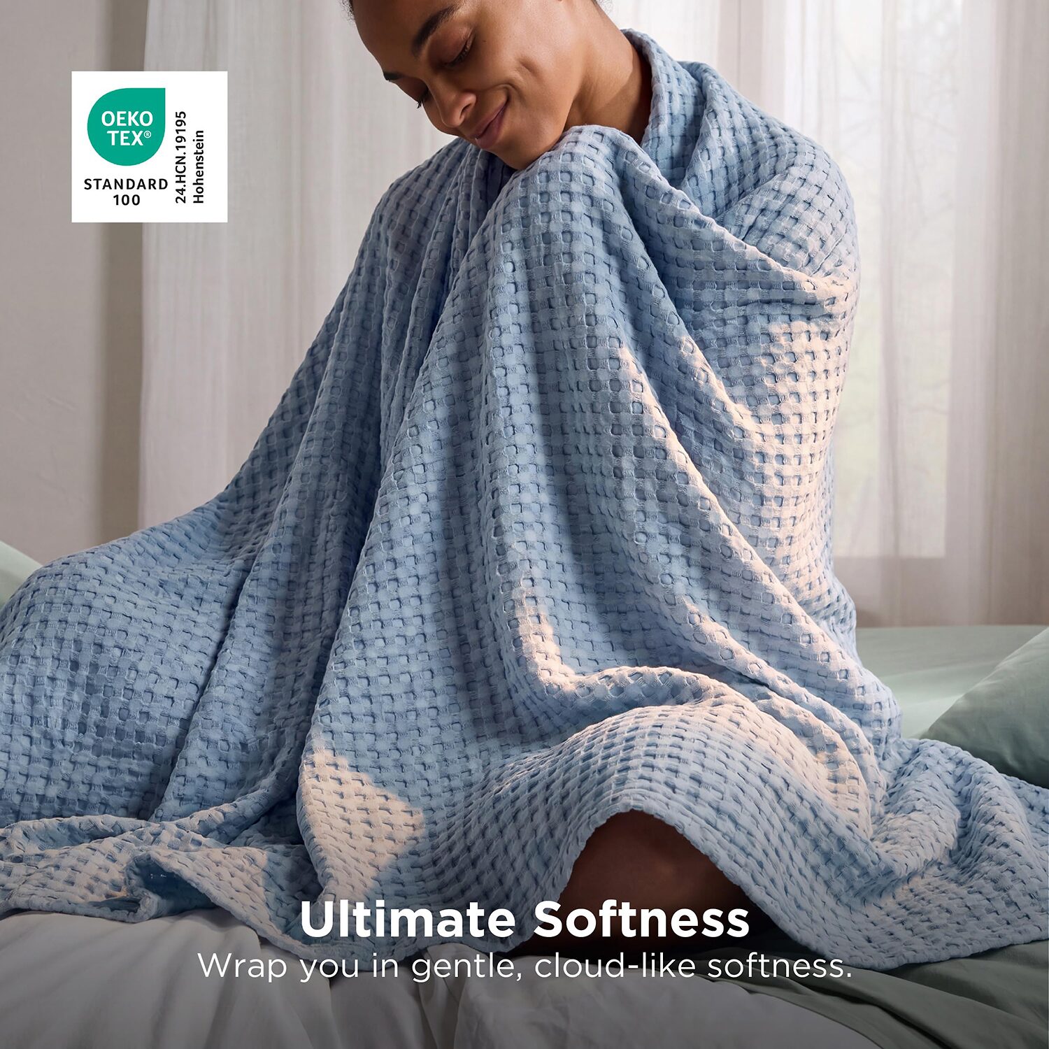 Bedsure® Woven Bamboo Waffle Midweight Blanket