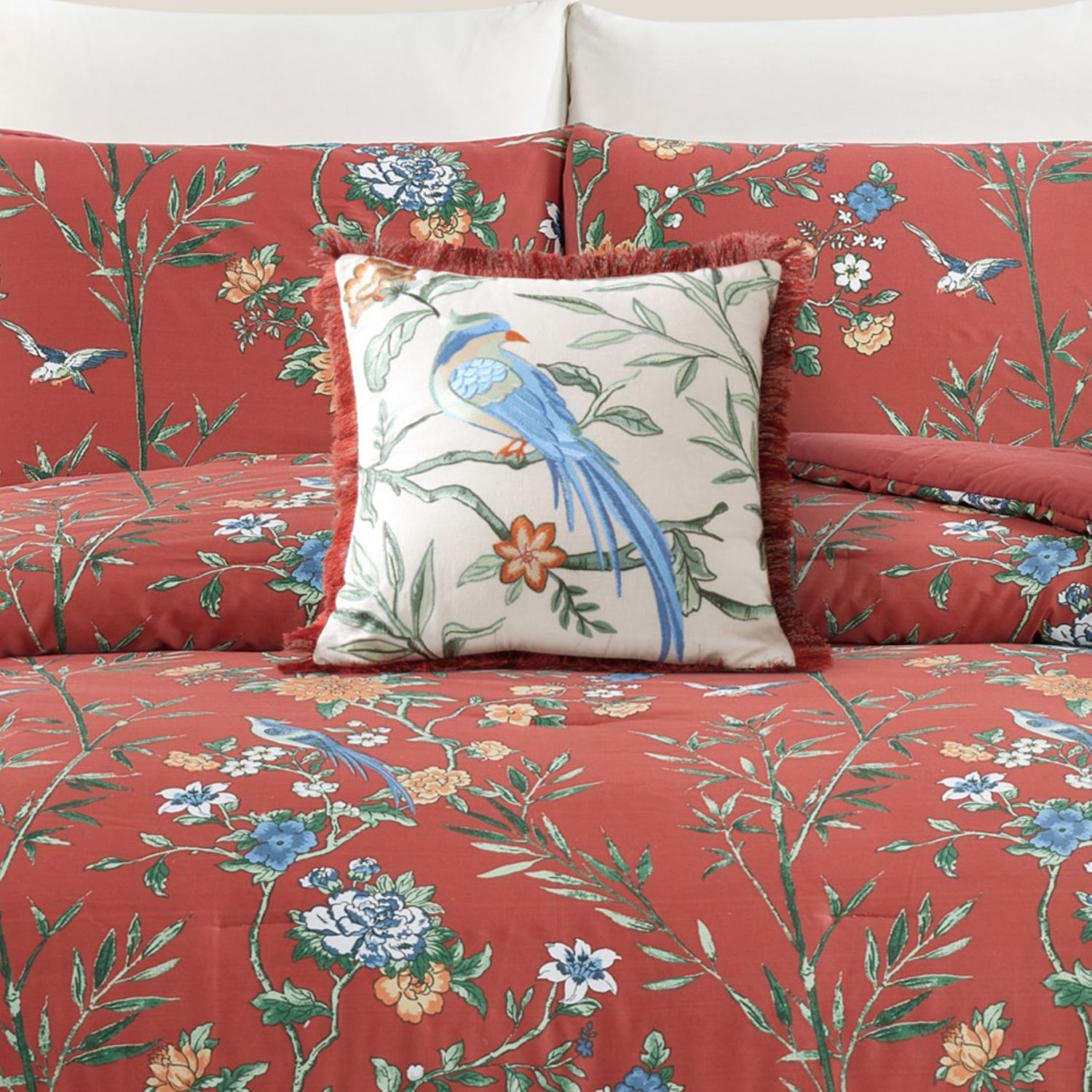 Dee Ocleppo Aviary Paradise Embroidered Square Throw Pillow