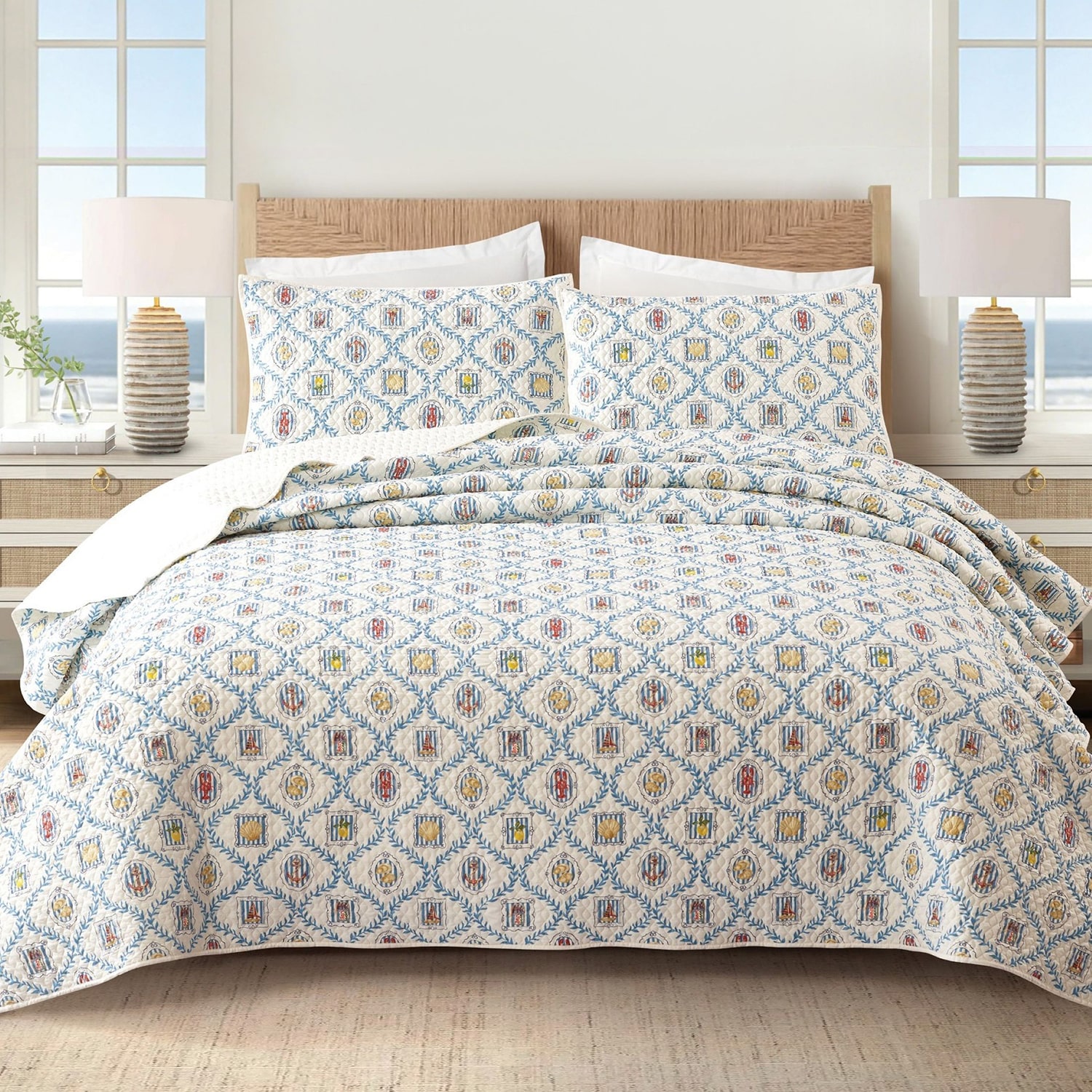 Modern Heirloom Coastal Tides 3-pc. Reversible Quilt Set