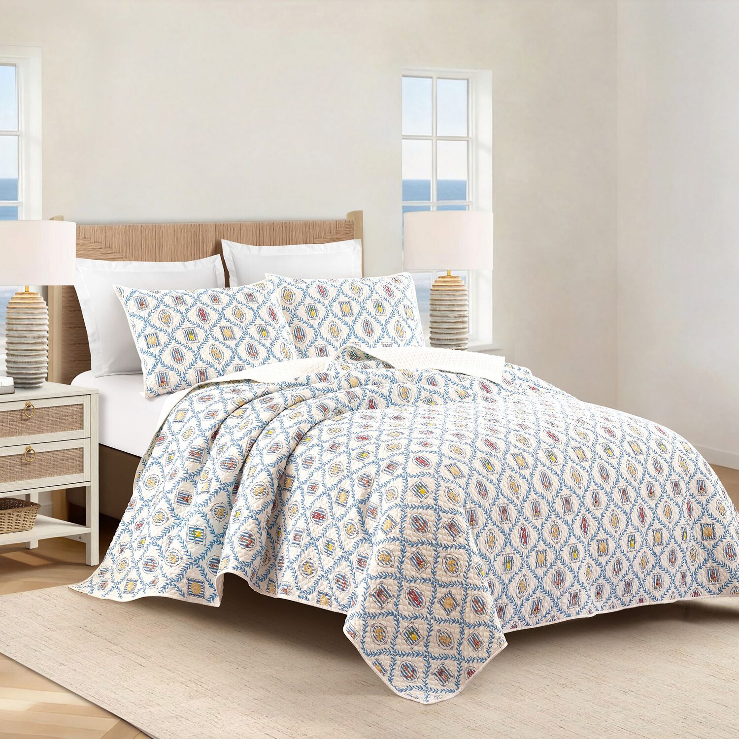 Modern Heirloom Coastal Tides 3-pc. Reversible Quilt Set