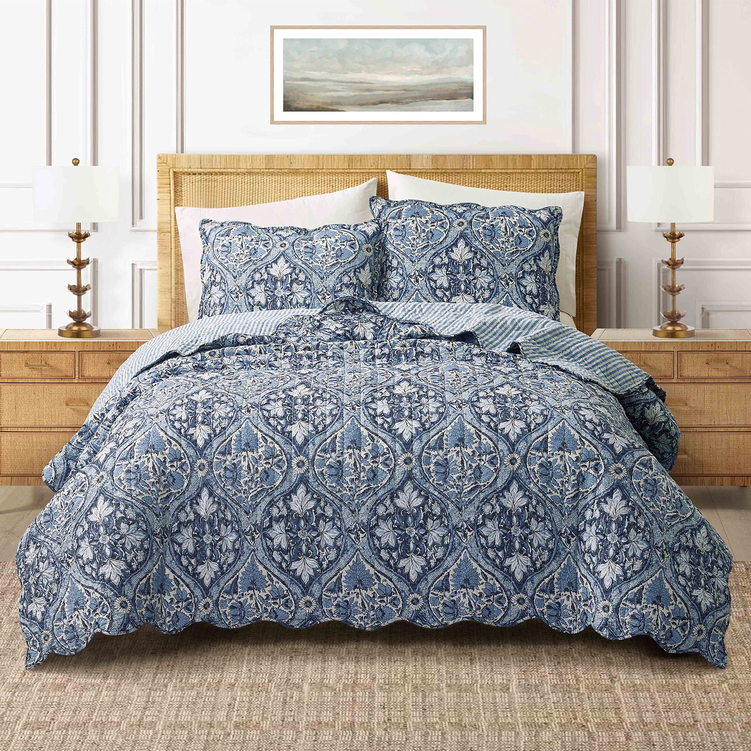 spartina 449 Japonica Cartouche 3-pc. Reversible Quilt Set