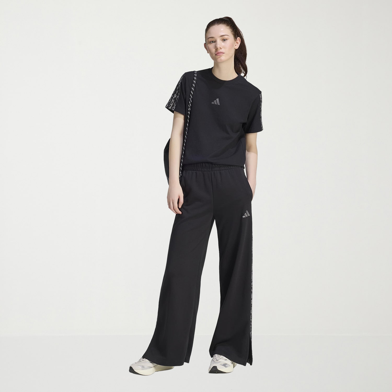 adidas Womens Wide Leg Mid Rise Loose Fit Active Jogger Pant