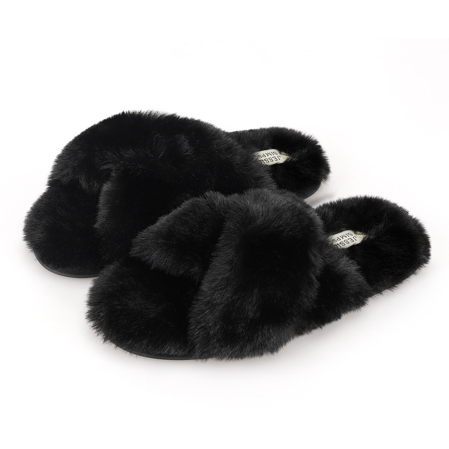 JS Jessica Simpson Plush Cross Womens Slip-On Slippers