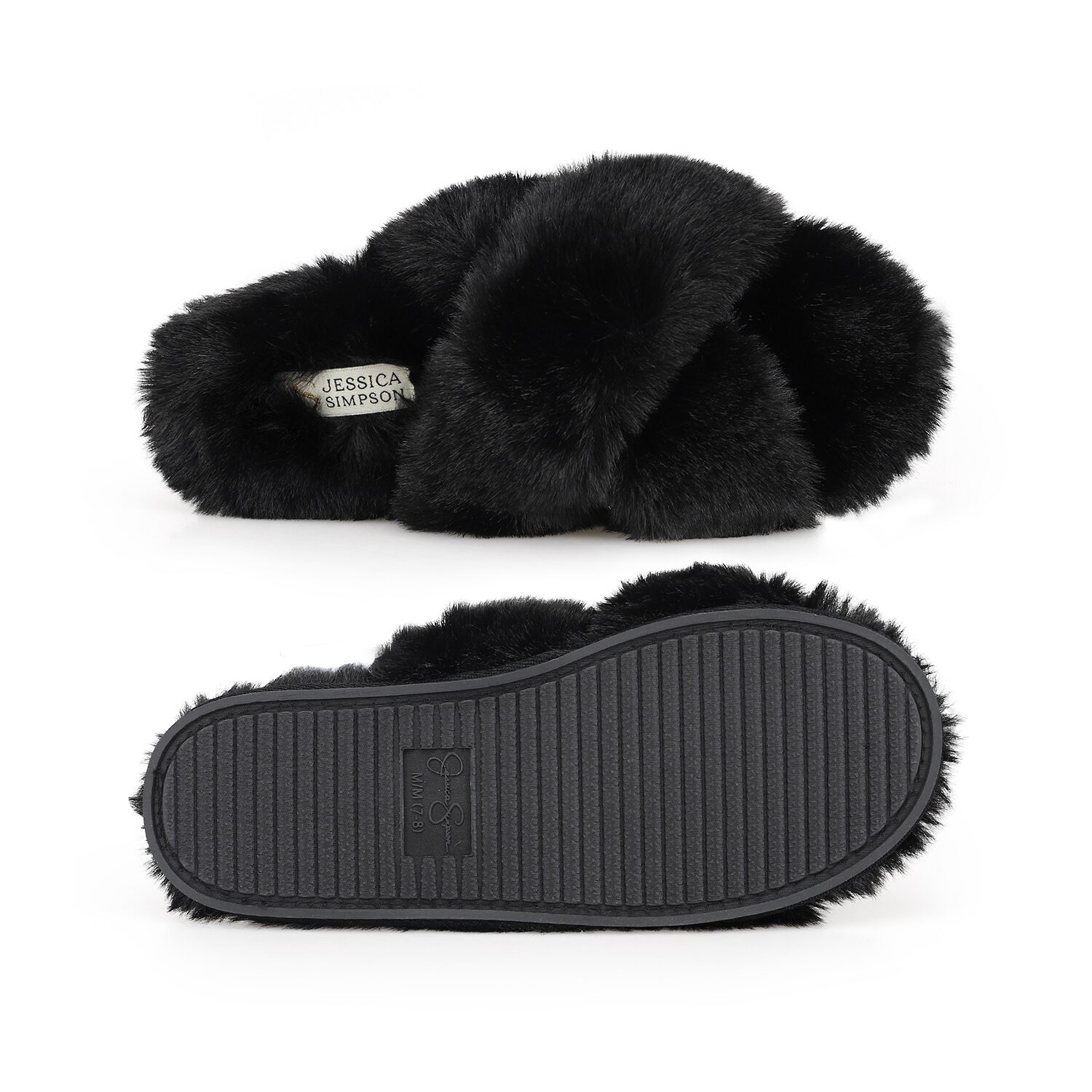 JS Jessica Simpson Plush Cross Womens Slip-On Slippers