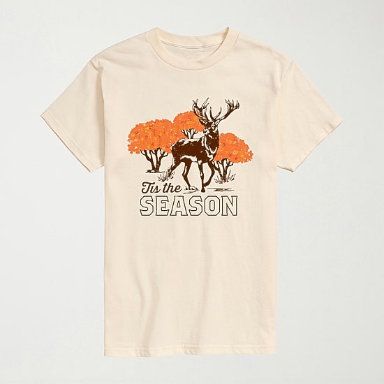 Tis Season Fall Deer Mens Crew Neck Short Sleeve Regular Fit Big and Tall Graphic T-Shirt