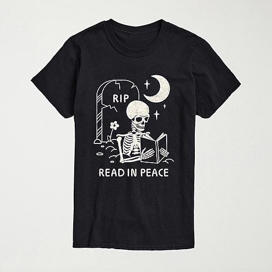 Read In Peace Skeleton Halloween Mens Crew Neck Short Sleeve Regular Fit Big and Tall Graphic T-Shirt