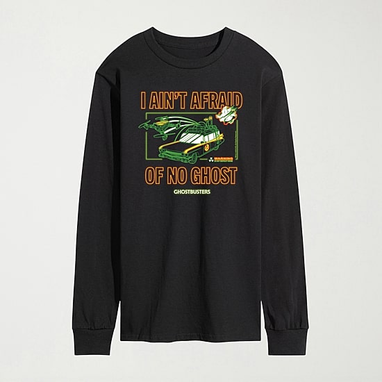 Ghost Busters I Aint Afraid Of No Ghost Ecto 1 Mens Crew Neck Long Sleeve Regular Fit Ghostbusters Big and Tall Graphic T-Shirt