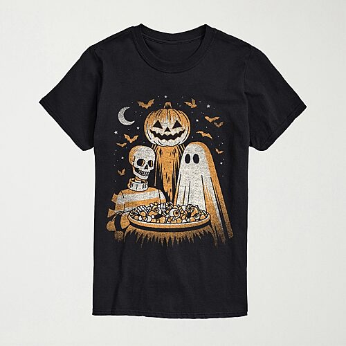 Halloween Ghost Skeleton Pumpkin Head Mens Crew Neck Short Sleeve Regular Fit Big and Tall Graphic T-Shirt, 3x-large, Black