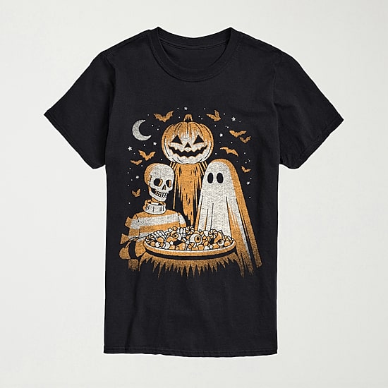 Halloween Ghost Skeleton Pumpkin Head Mens Crew Neck Short Sleeve Regular Fit Big and Tall Graphic T-Shirt