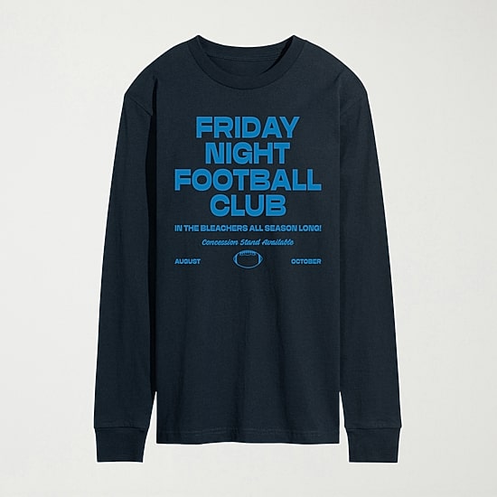 Friday Night Footbal Mens Crew Neck Long Sleeve Regular Fit Big and Tall Graphic T-Shirt