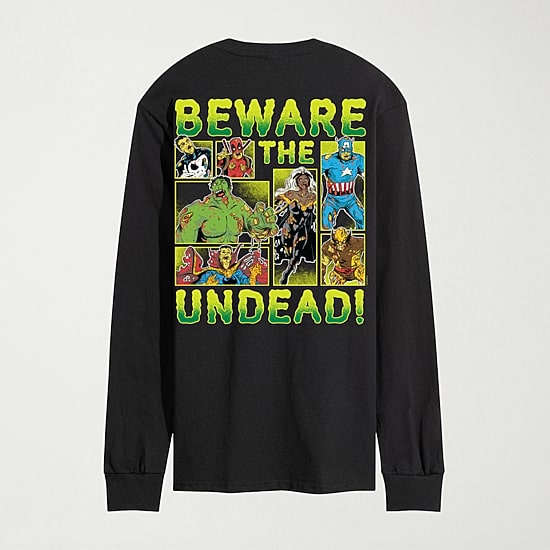 Beware Undead Mens Crew Neck Long Sleeve Regular Fit Marvel Big and Tall Graphic T-Shirt