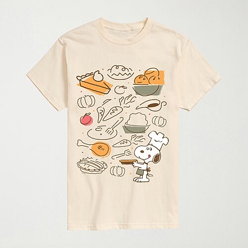 Thanksgiving Food Mens Crew Neck Short Sleeve Regular Fit Peanuts Snoopy Big and Tall Graphic T-Shirt, X-large Tall, Beige