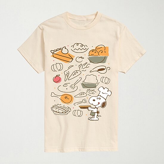 Thanksgiving Food Mens Crew Neck Short Sleeve Regular Fit Peanuts Snoopy Big and Tall Graphic T-Shirt