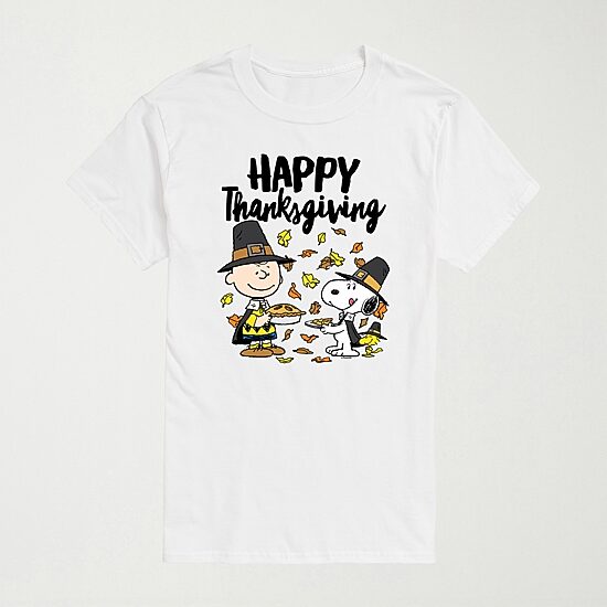 Happy Thanksgiving Pie Mens Crew Neck Short Sleeve Regular Fit Peanuts Snoopy Big and Tall Graphic T-Shirt