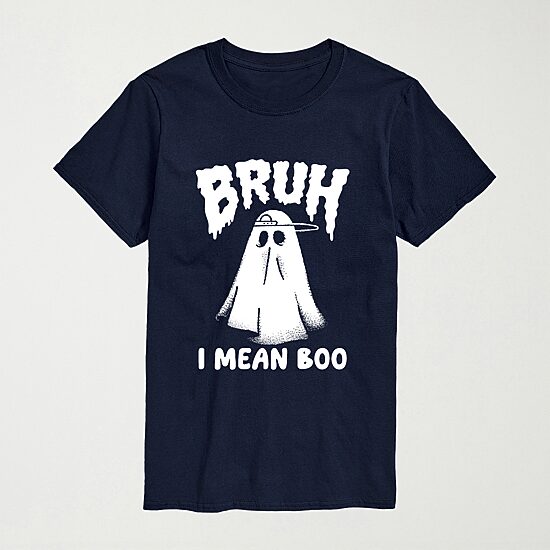 Bruh I Mean Boo Ghost Halloween Mens Crew Neck Short Sleeve Regular Fit Big and Tall Graphic T-Shirt