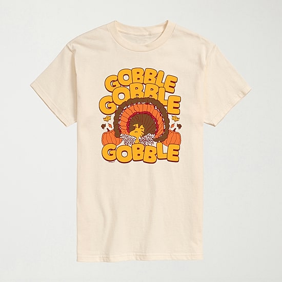 Gobble Woodstock Mens Crew Neck Short Sleeve Regular Fit Peanuts Big and Tall Graphic T-Shirt
