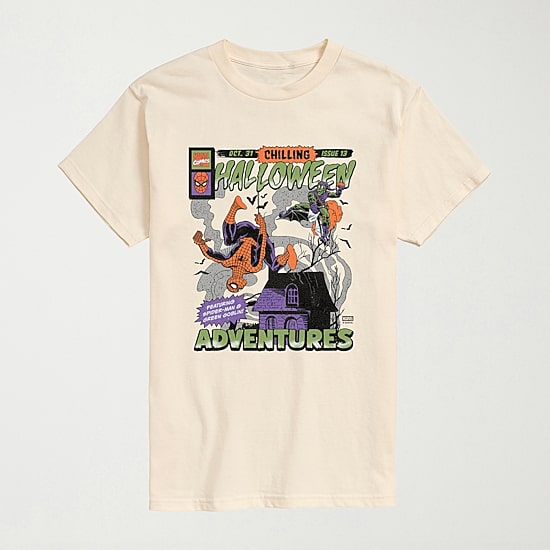 Halloween Green Goblin Mens Crew Neck Short Sleeve Regular Fit Spiderman Big and Tall Graphic T-Shirt