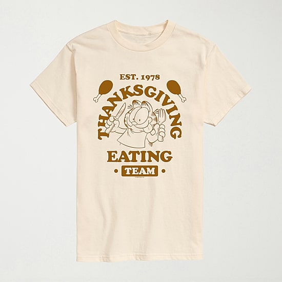 Thanksgiving Eating Team Mens Crew Neck Short Sleeve Regular Fit Garfield Big and Tall Graphic T-Shirt
